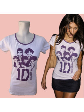 Deadstock One Direction 1D Graphic Baby Tee Purple White Y2K Band Top M